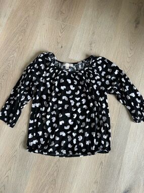 Michael Kors Black and White Print Peasant Blouse